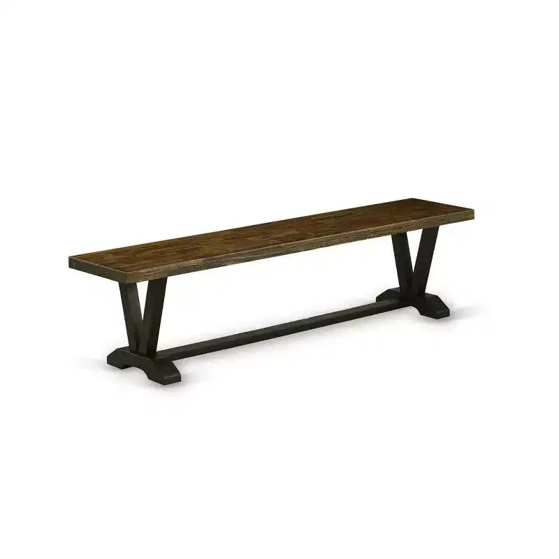 HomeStock Modern Dining Table Bench with Wood Seat, 72x15x18 Inch, Black/Espresso