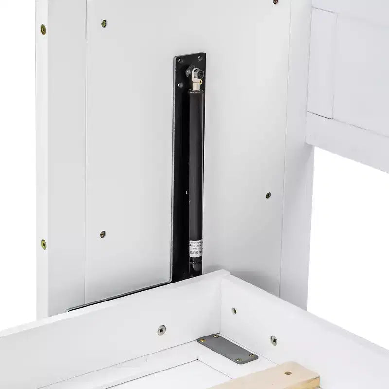 Cadre de lit mural escamotable double XL, lit armoire en bois avec bureau intégré, éclairage LED et station de charge USB