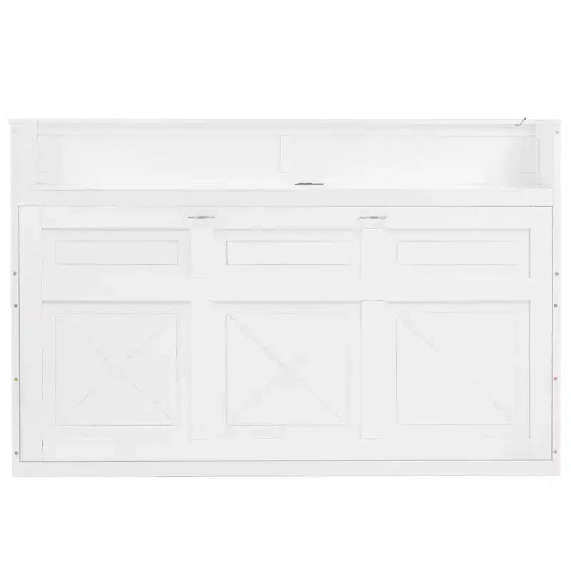 Cadre de lit mural escamotable double XL, lit armoire en bois avec bureau intégré, éclairage LED et station de charge USB