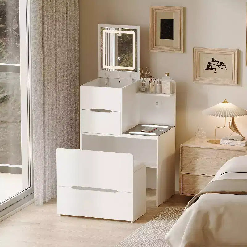 Coiffeuse compacte avec lumière, port USB et recharge sans fil
