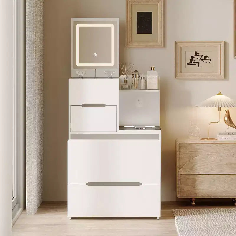 Coiffeuse compacte avec lumière, port USB et recharge sans fil