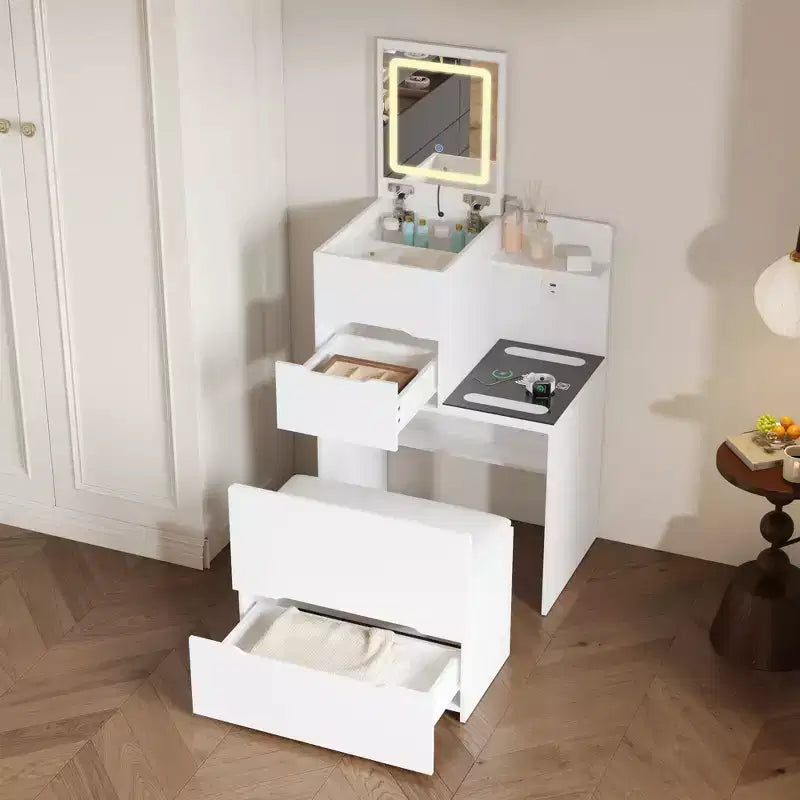 Coiffeuse compacte avec lumière, port USB et recharge sans fil