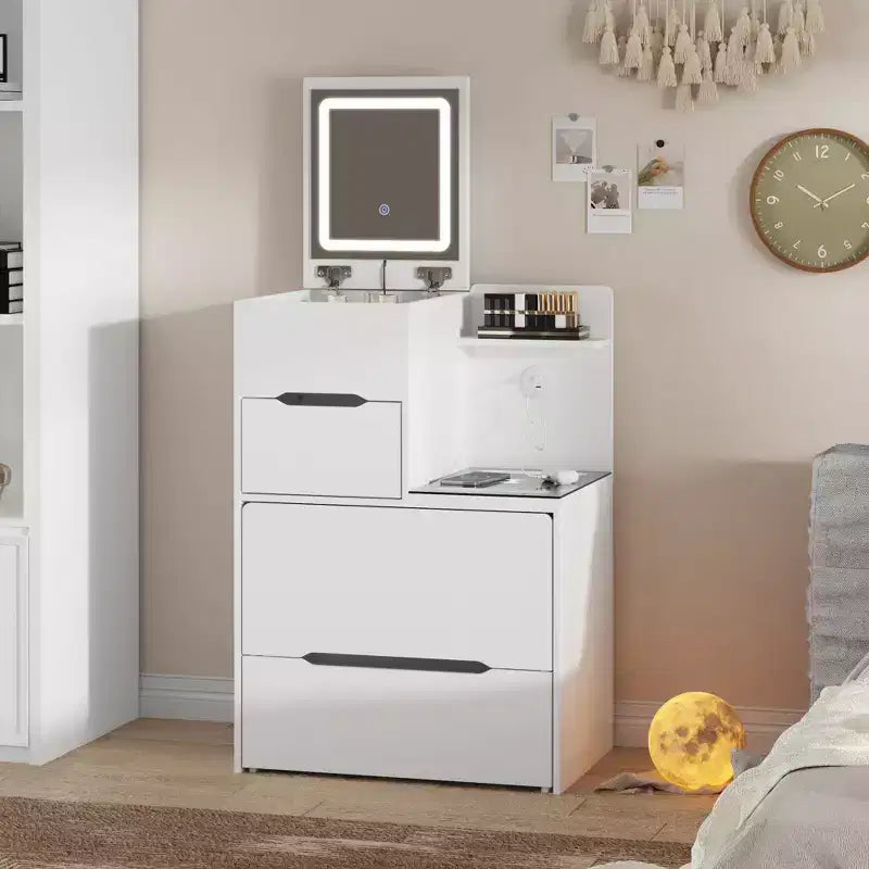 Coiffeuse compacte avec lumière, port USB et recharge sans fil
