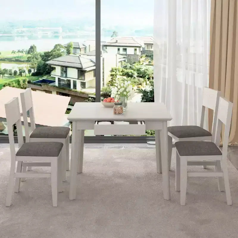 Chaises de salle à manger rustiques en bois, chaises de cuisine en bois d'hévéa avec assise et dossier rembourrés, gris