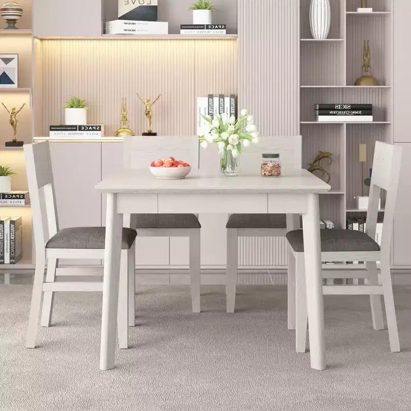 Chaises de salle à manger rustiques en bois, chaises de cuisine en bois d'hévéa avec assise et dossier rembourrés, gris