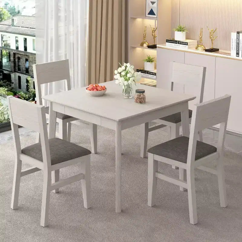 Chaises de salle à manger rustiques en bois, chaises de cuisine en bois d'hévéa avec assise et dossier rembourrés, gris