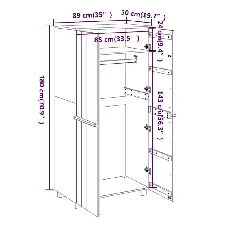 Armoire Gris Clair 35x19.7x70.9 Bois Massif Pin