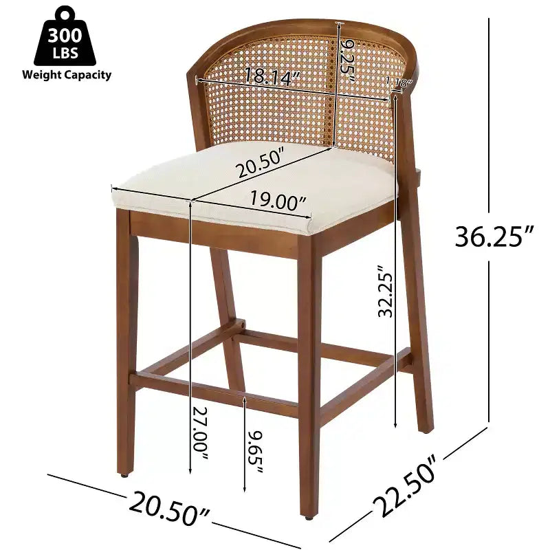 Chaise de salle à manger et tabouret de comptoir rembourré en rotin et bois d'hévéa