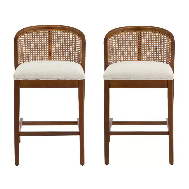 Chaise de salle à manger et tabouret de comptoir rembourré en rotin et bois d'hévéa