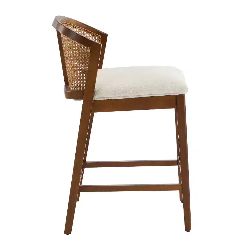 Chaise de salle à manger et tabouret de comptoir rembourré en rotin et bois d'hévéa