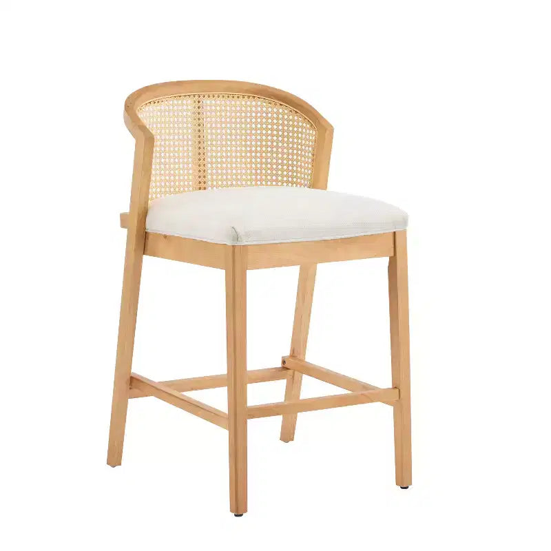 Chaise de salle à manger et tabouret de comptoir rembourré en rotin et bois d'hévéa
