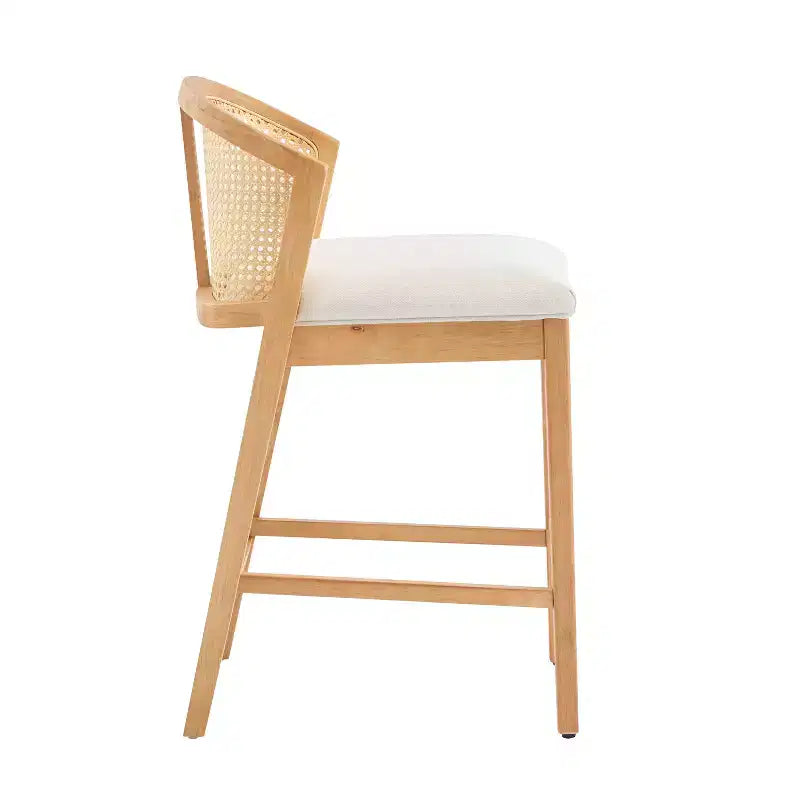 Chaise de salle à manger et tabouret de comptoir rembourré en rotin et bois d'hévéa