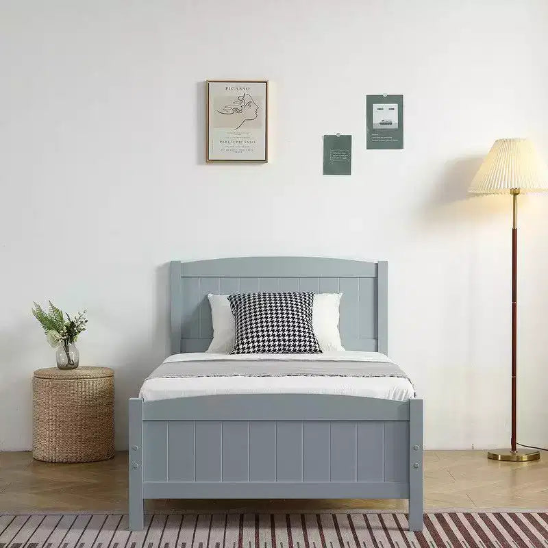 Cadre de lit en bois massif gris, taille double