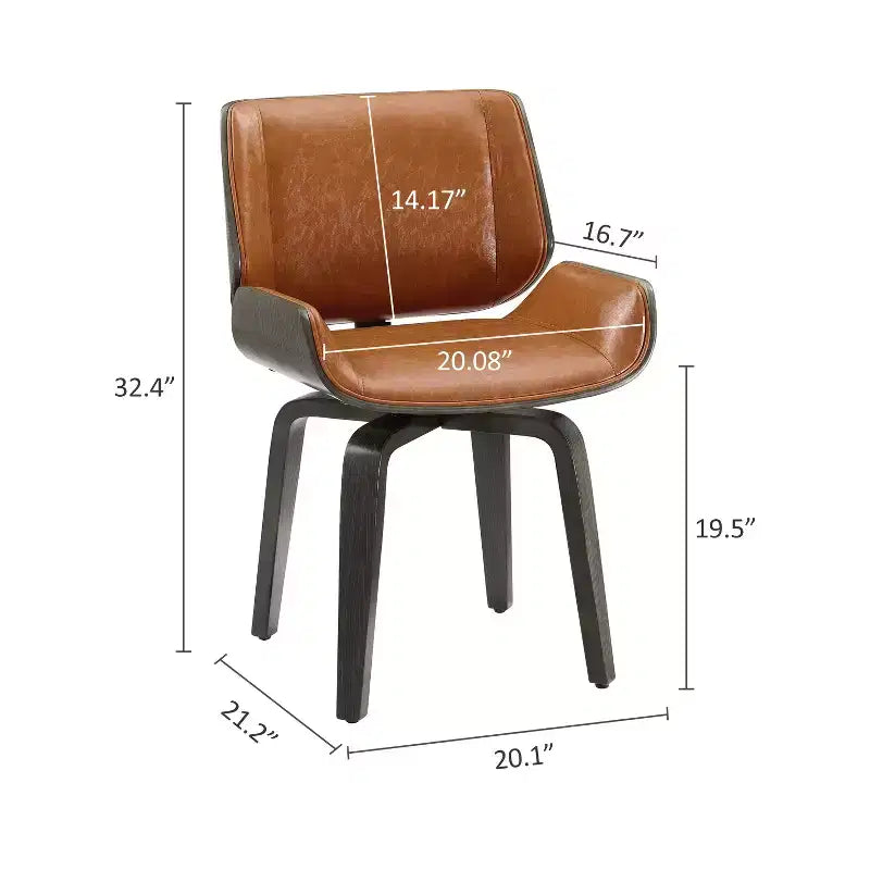 Chaise de salle à manger pivotante en bois courbé avec revêtement en similicuir et pieds en bois massif