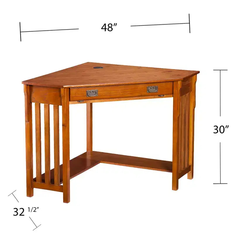 Bureau d'angle pour ordinateur - Chêne Mission - Marron
