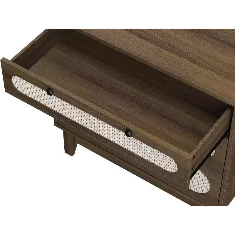Commode à 3 tiroirs en rotin pour chambre à coucher, avec poignées et pieds en bois, commode de rangement compacte, petite commode moderne, pour chambre à coucher, salon