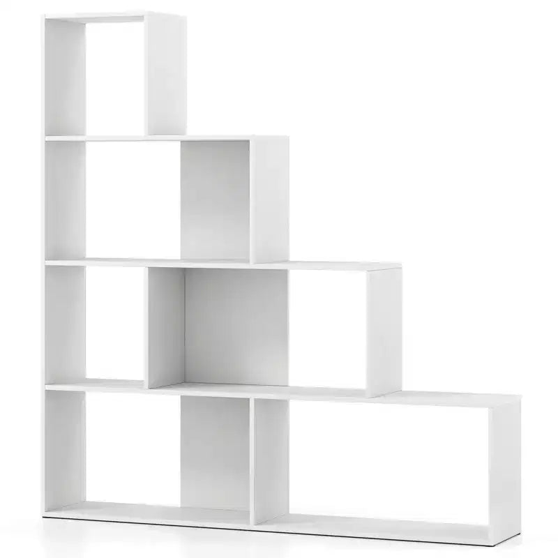 Costway 1/2 PCS 4-Tier Bookshelf with 6 Storage Cubes 64 Tall Modern Geometric Stair Bookcase