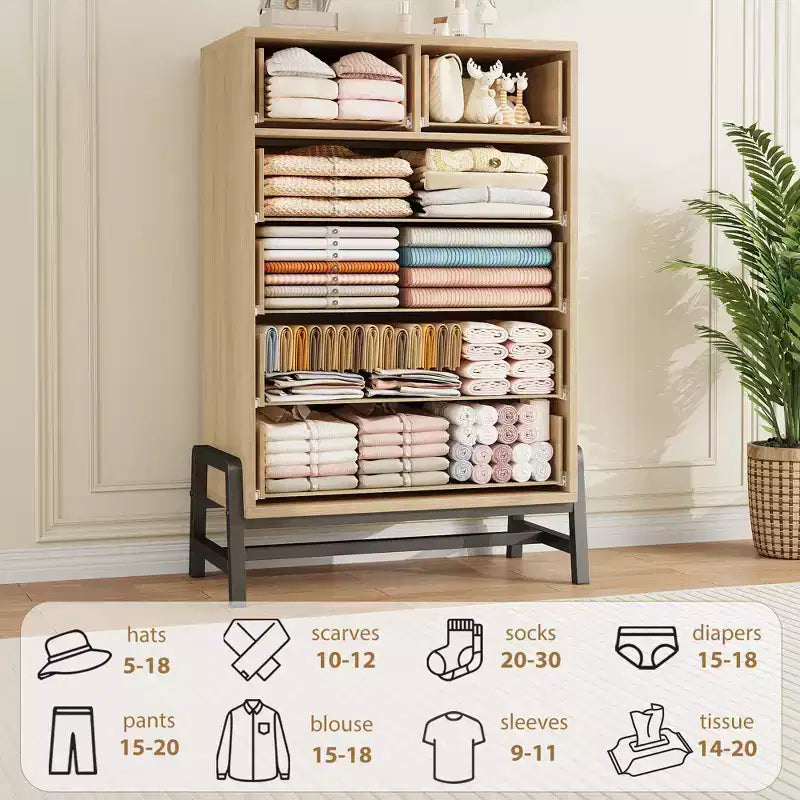 Commode de chambre à coucher, commode haute de 118,4 cm, tiroir haut de rangement autonome, commode en bois pour salon, chambre à coucher, chêne naturel