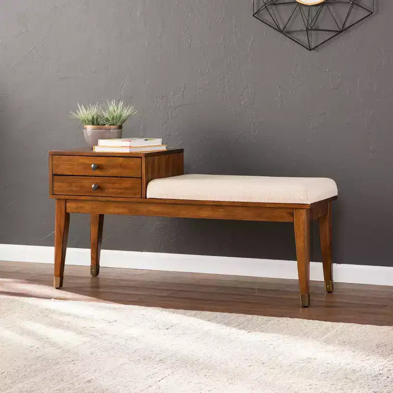 Banc rembourré avec rangement - Marron