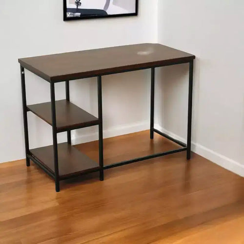 Bureau d'ordinateur en bois massif et métal, 42", couleur châtaigne et noir