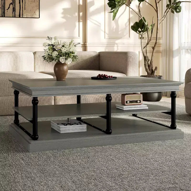 Table basse moderne en bois de 55 po avec 2 étagères de rangement ouvertes