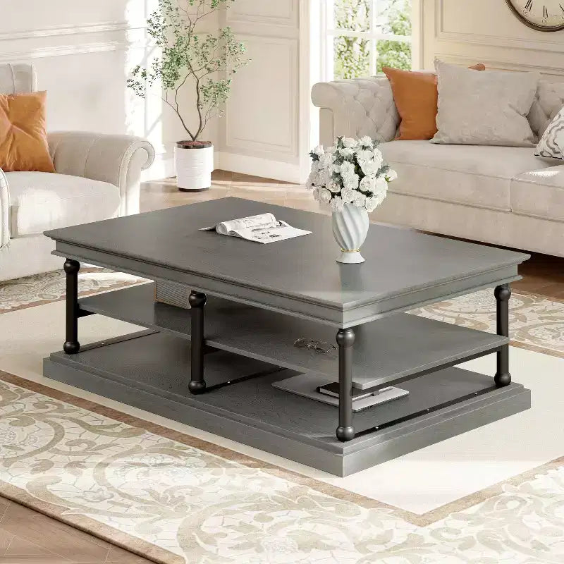 Table basse moderne en bois de 55 po avec 2 étagères de rangement ouvertes