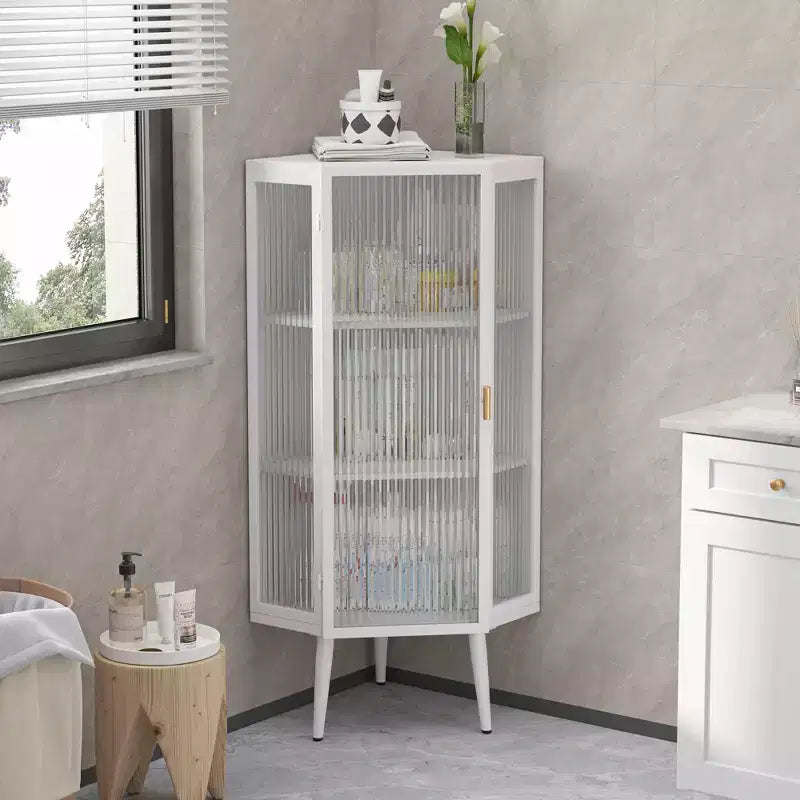 Meuble d'angle triangulaire moderne 22 W en métal avec porte vitrée