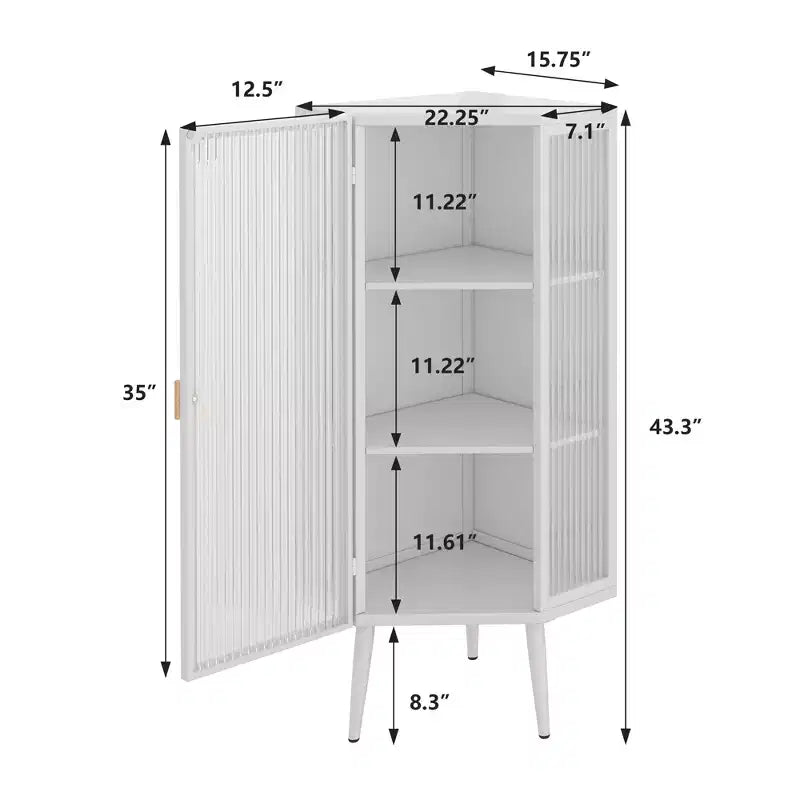Meuble d'angle triangulaire moderne 22 W en métal avec porte vitrée