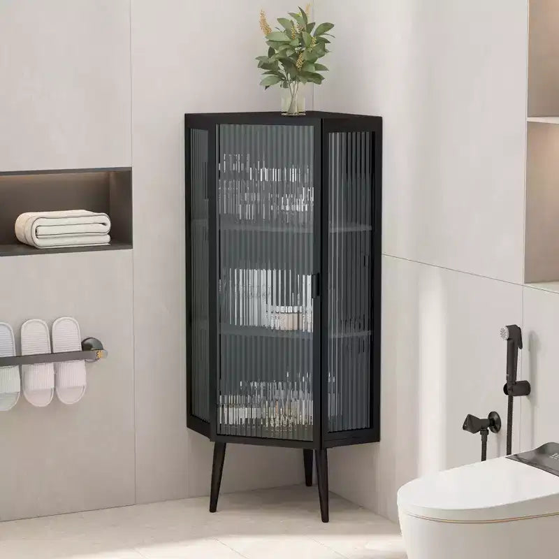 Meuble d'angle triangulaire moderne 22 W en métal avec porte vitrée