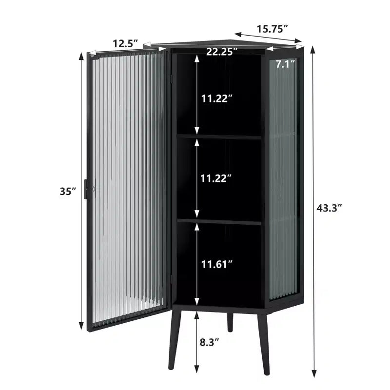 Meuble d'angle triangulaire moderne 22 W en métal avec porte vitrée