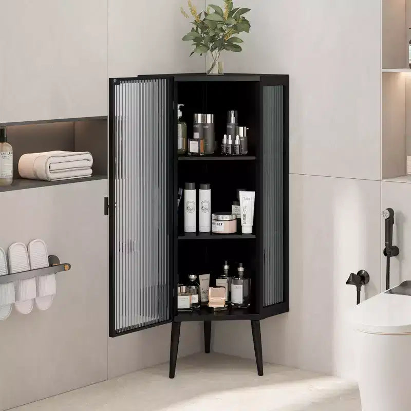 GDFStudio Sally Modern 22 W Triangle Metal Corner Cabinet with Glass Door
