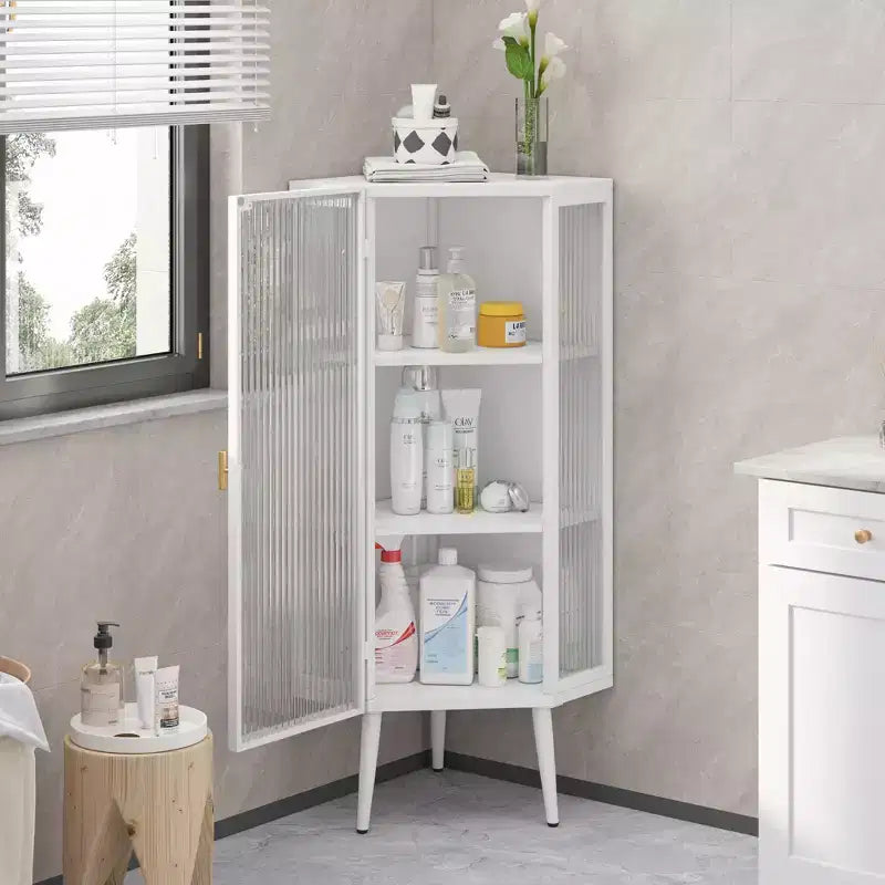 Meuble d'angle triangulaire moderne 22 W en métal avec porte vitrée