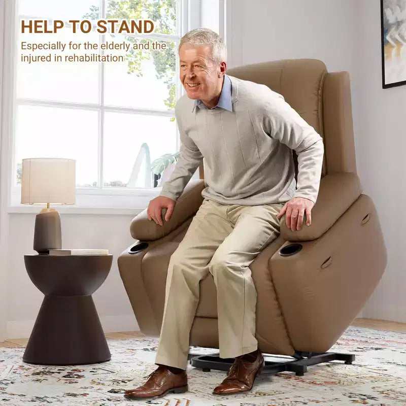 Fauteuil releveur inclinable en cuir PU, meuble réglable pour le dos et les jambes avec 3 positions, poche latérale (largeur d'assise 56 cm + porte-gobelets)