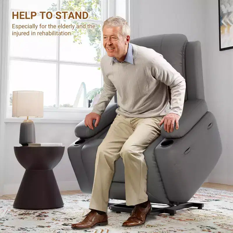 Fauteuil releveur inclinable en cuir PU, meuble réglable pour le dos et les jambes avec 3 positions, poche latérale (largeur d'assise 56 cm + porte-gobelets)