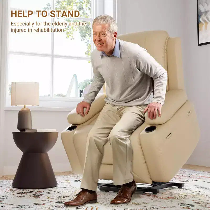 Fauteuil releveur inclinable en cuir PU, meuble réglable pour le dos et les jambes avec 3 positions, poche latérale (largeur d'assise 56 cm + porte-gobelets)