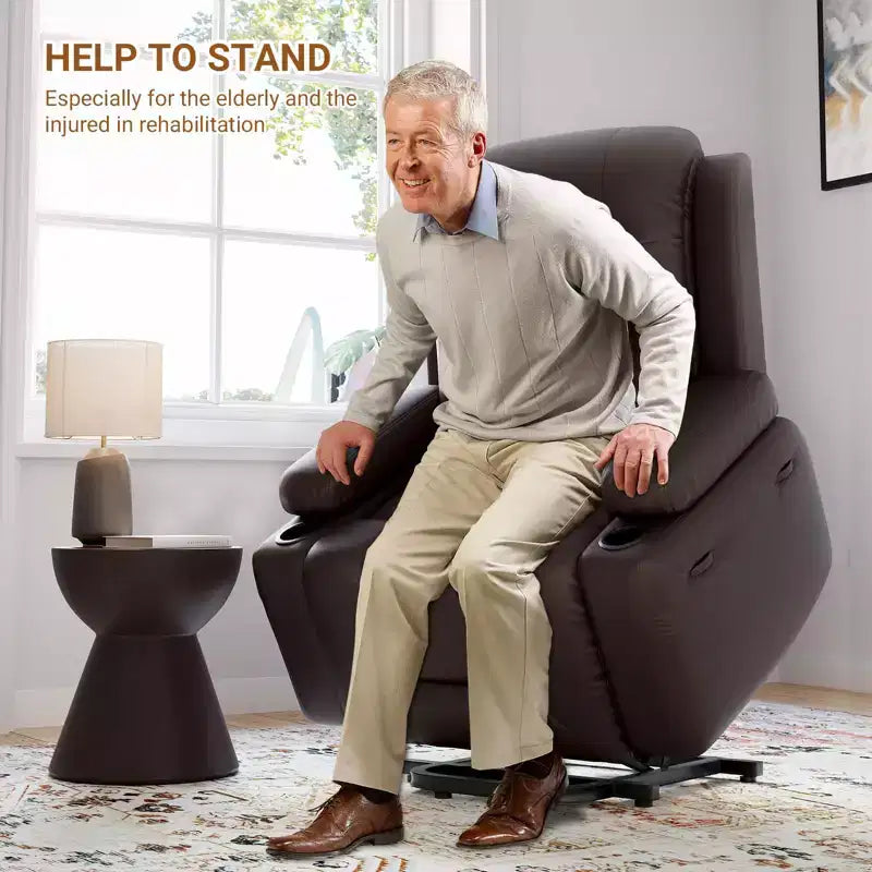Fauteuil releveur inclinable en cuir PU, meuble réglable pour le dos et les jambes avec 3 positions, poche latérale (largeur d'assise 56 cm + porte-gobelets)
