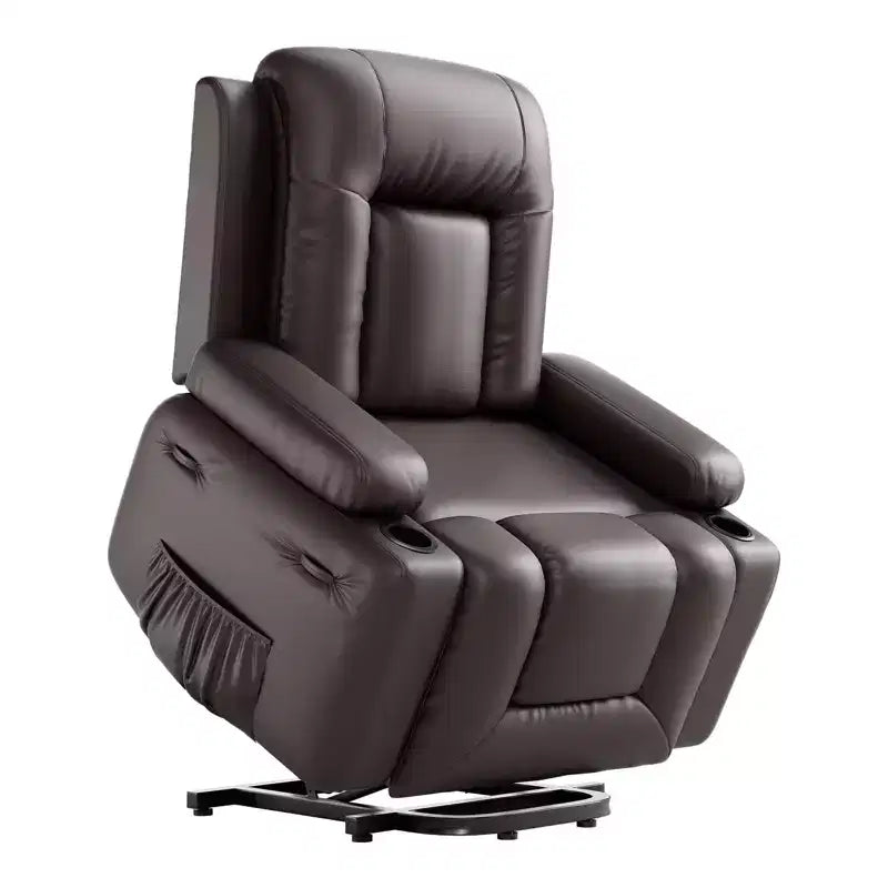 Fauteuil releveur inclinable en cuir PU, meuble réglable pour le dos et les jambes avec 3 positions, poche latérale (largeur d'assise 56 cm + porte-gobelets)