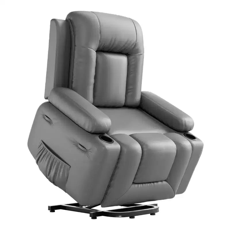 Fauteuil releveur inclinable en cuir PU, meuble réglable pour le dos et les jambes avec 3 positions, poche latérale (largeur d'assise 56 cm + porte-gobelets)