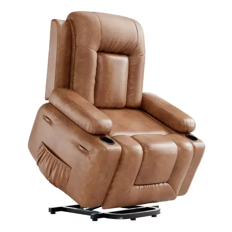 Fauteuil releveur inclinable en cuir PU, meuble réglable pour le dos et les jambes avec 3 positions, poche latérale (largeur d'assise 56 cm + porte-gobelets)
