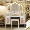 Okak Vanity Desk with 3 Modes Tri-Fold Mirror and Charging Station, Makeup Vanity with Cushioned Stool, Dressing Table for Bedroom, White