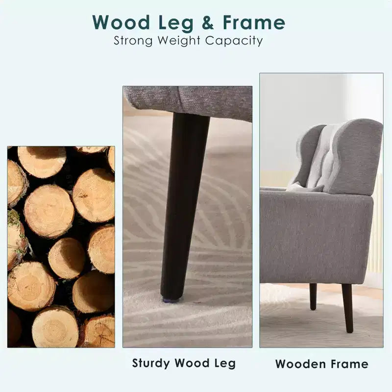 Fauteuil d'appoint moderne avec coussin rembourré et coussin décoratif, fauteuil de lecture avec pieds en bois, fauteuils d'appoint confortables pour le salon, la chambre à coucher