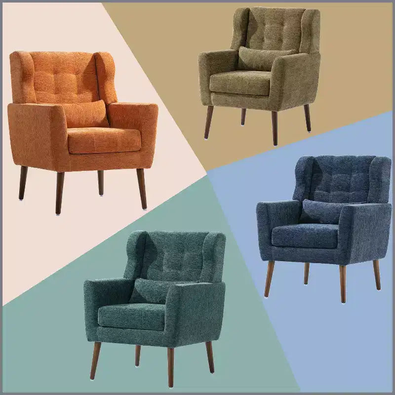 Fauteuil d'appoint moderne avec coussin rembourré et coussin décoratif, fauteuil de lecture avec pieds en bois, fauteuils d'appoint confortables pour le salon, la chambre à coucher