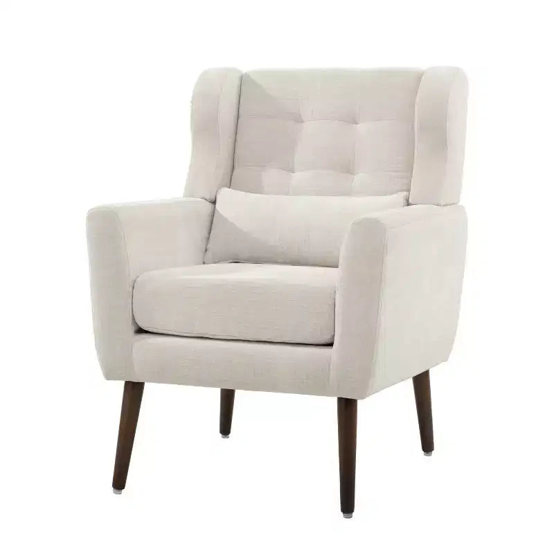 Fauteuil d'appoint moderne avec coussin rembourré et coussin décoratif, fauteuil de lecture avec pieds en bois, fauteuils d'appoint confortables pour le salon, la chambre à coucher
