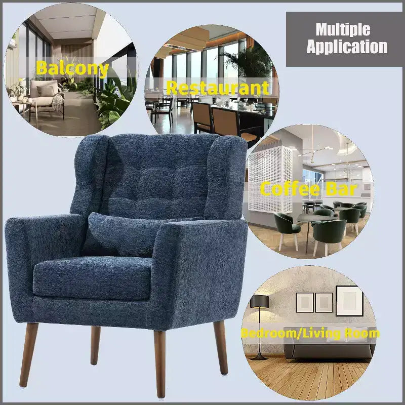Fauteuil d'appoint moderne avec coussin rembourré et coussin décoratif, fauteuil de lecture avec pieds en bois, fauteuils d'appoint confortables pour le salon, la chambre à coucher