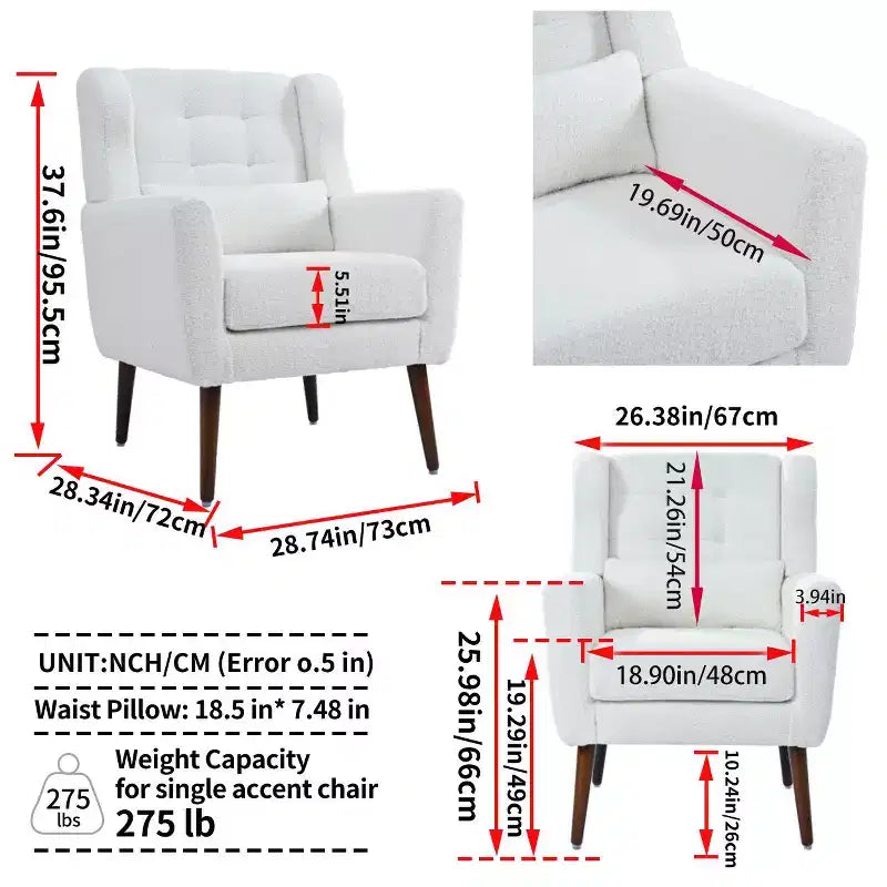 Fauteuil d'appoint moderne avec coussin rembourré et coussin décoratif, fauteuil de lecture avec pieds en bois, fauteuils d'appoint confortables pour le salon, la chambre à coucher