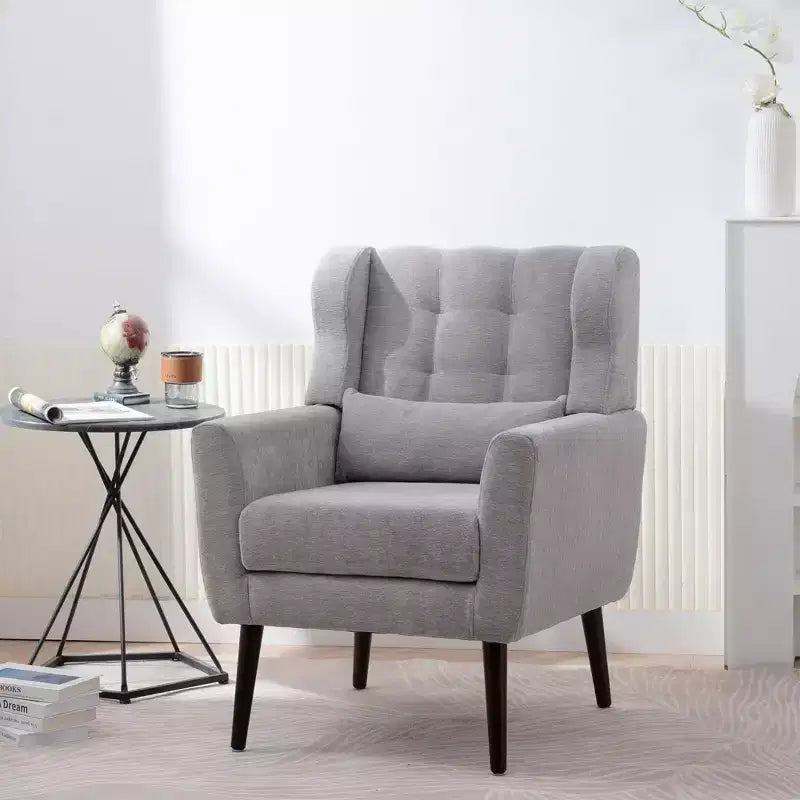 Fauteuil d'appoint moderne avec coussin rembourré et coussin décoratif, fauteuil de lecture avec pieds en bois, fauteuils d'appoint confortables pour le salon, la chambre à coucher