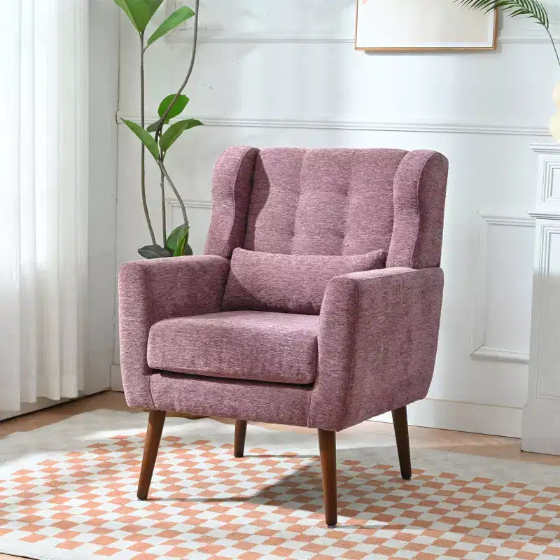 Fauteuil d'appoint moderne avec coussin rembourré et coussin décoratif, fauteuil de lecture avec pieds en bois, fauteuils d'appoint confortables pour le salon, la chambre à coucher