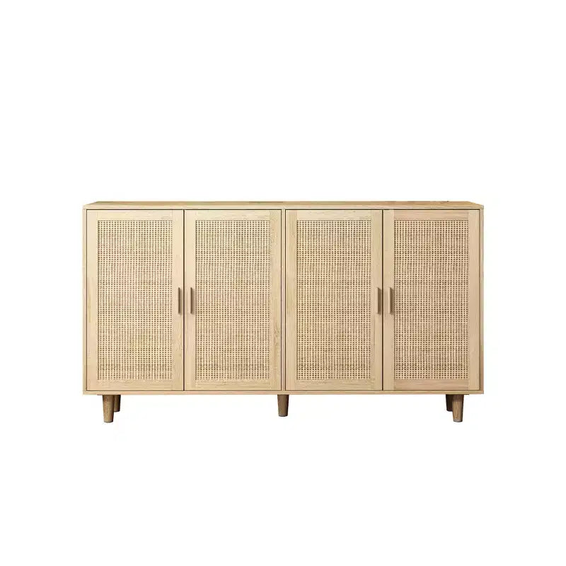 Armoire de rangement décorative en rotin à quatre portes, élégante et pratique, de 157,99 cm, idéale pour les chambres et les salons, couleur naturelle