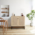 Buffet en Rotin avec Rangement, Armoire de Rangement avec Portes Décoratives, Meuble de Cuisine Multi-Fonctionnel pour Salon, Couloir, Entrée