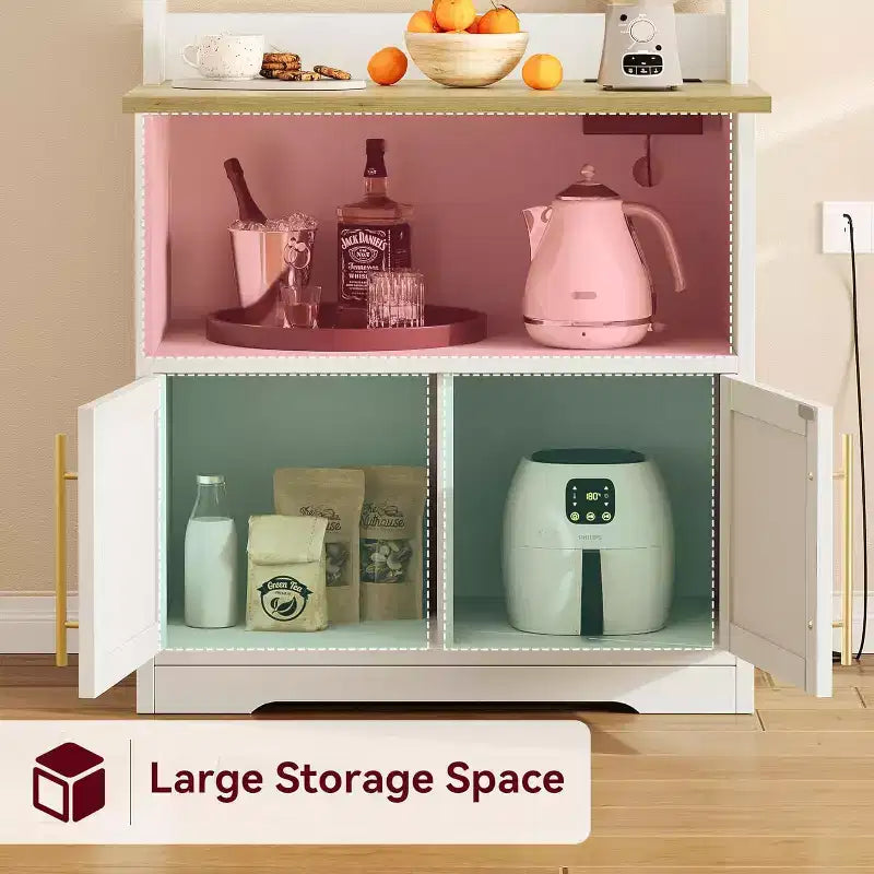 Meuble de rangement de ferme avec étagère réglable, Support de micro-ondes avec rangement